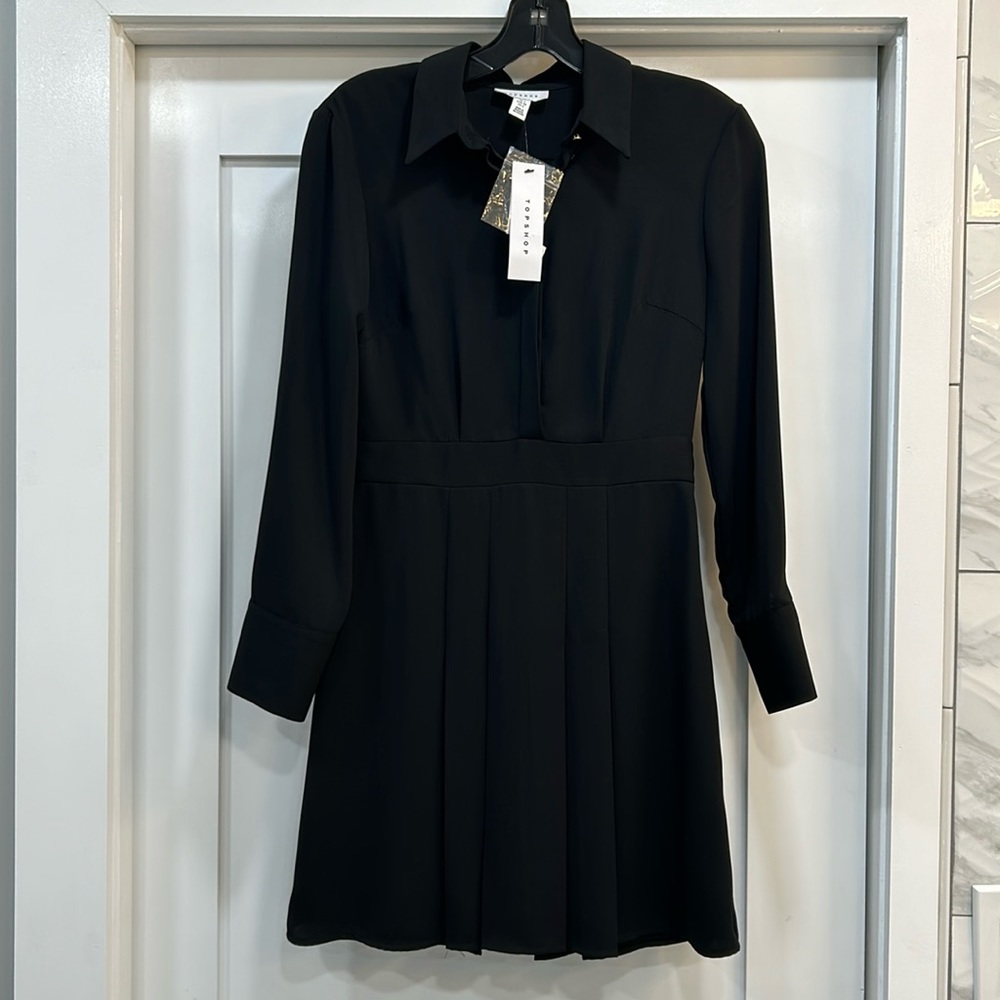 NWT! Topshop Pleated Mini Shirtdress - Black / Sz 2